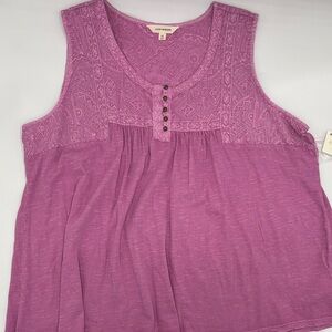 Lucky Brand Embroidered Yoke Sleeveless Top in First Bloom